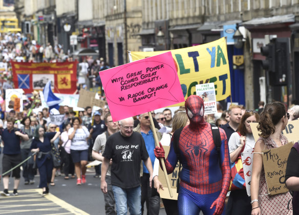 Protests followed the US president to Scotland. 