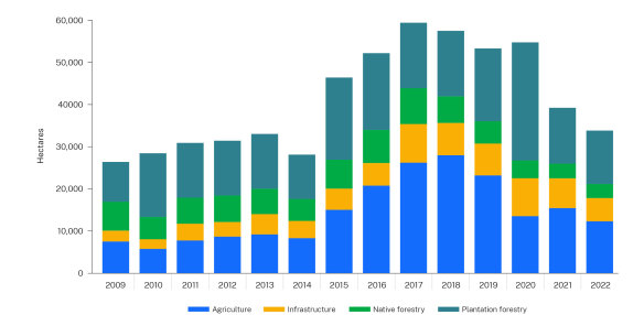 Land clearing in 2022 remains higher than before 2015.