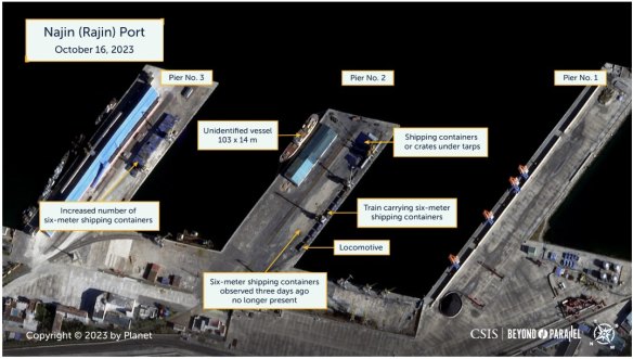 Piers at North Korea’s Najin (Rajin) Port on October 16, 2023.