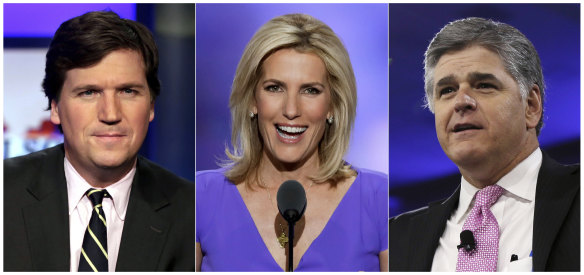 Murdoch thought they went “too far”: Fox News hosts Tucker Carlson, Laura Ingraham and Sean Hannity.