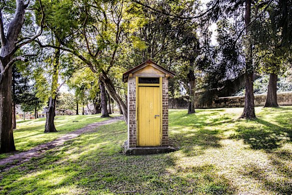 A small building in Callan Park, which looks like an outdoor toilet.