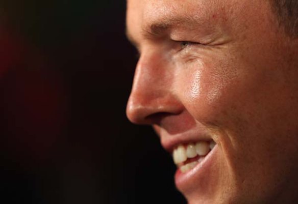 Todd Carney speaks to the media.