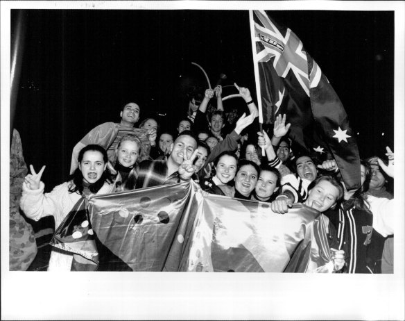 Scenes from Homebush Bay after the announcement, September 24, 1993.