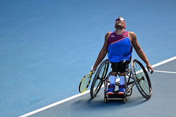 In the biggest week of his life, freshly crowned Australian of the Year Dylan Alcott couldn’t quite deliver the perfect farewell in his final tournament. Dutchman Sam Schroder played the role of party-pooper, soundly beating him 7-5, 6-0.