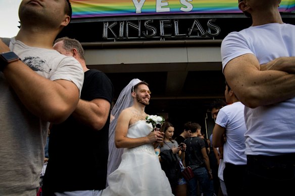 Celebations continue for the YES vote at Taylor Square, Sydney.