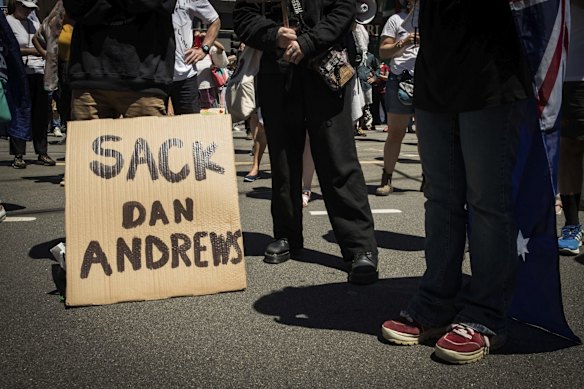 Protesters attend the Melbourne Freedom rally in the CBD