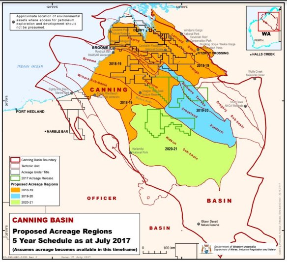 This map represents existing and potential future petroleum leases in the Kimberley's Canning Basin.