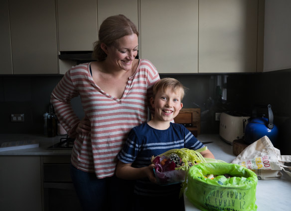 Alexx Stuart uses a compost bag made out of vegetable matter, which goes in her local council green bin. 