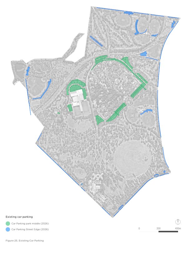 Car parking bays in Royal Park could be moved to the outer section of the park.