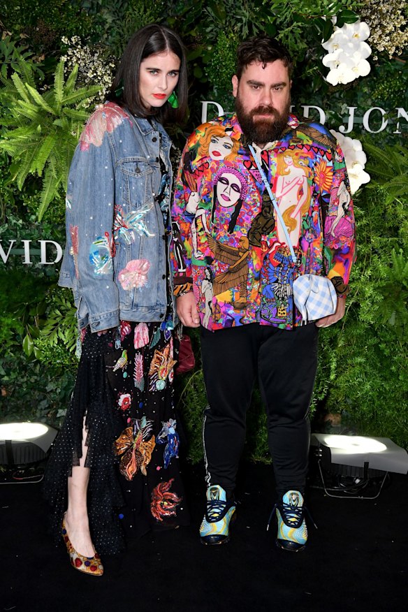 Romance Was Born designers Anna Plunkett and Luke Sales arrive at the David Jones Spring Summer 2018 Collections Launch.