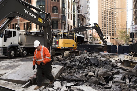 The George, Bridge and Grosvenor Streets intersection where light rail preparation works have begun.