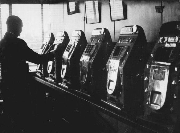Poker machines in a Sydney club, May 25, 1963.