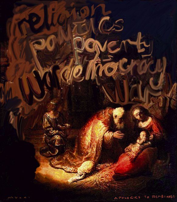 "His apologies to Rembrandt," an illustration picturing Tony Blair turning Catholic.