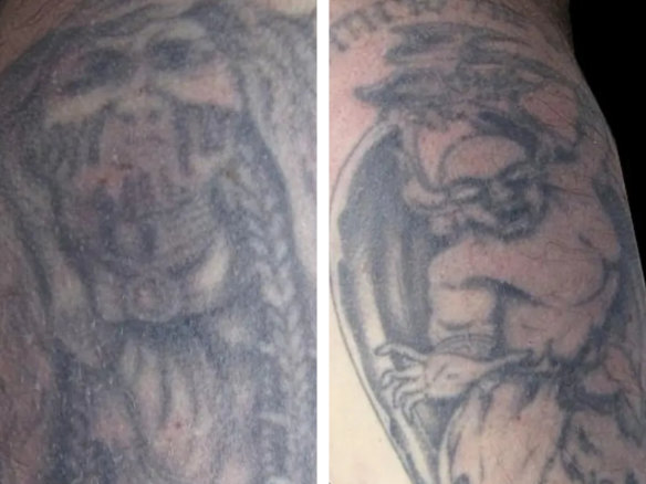 Andy’s tattoos included a viking (left) and a demon.