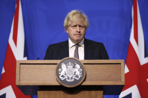 Boris Johnson speaks during a press conference in London on Saturday.