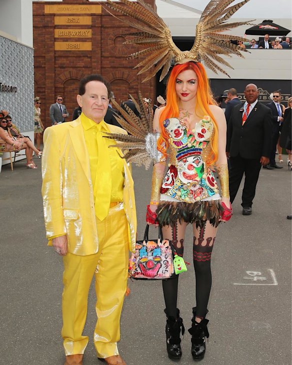 Gabi Grecko and Geoffrey Edelsten arrive  on Melbourne Cup Day at Flemington Racecourse on November 4, 2014 in Melbourne, Australia. 