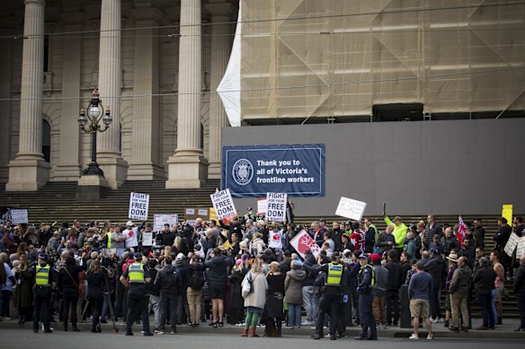 Protesters raised a host of issues: their belief in the dangers of 5G telecommunications technology, an alleged conspiracy between governments and media outlets and a loss of civic freedoms during the coronavirus pandemic.