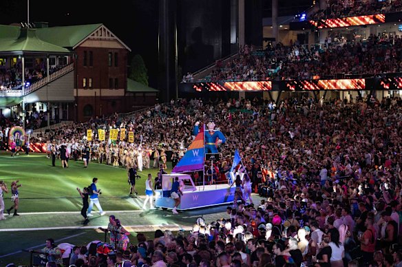 Participants march in the annual Gay and Lesbian Mardi Gras parade at the Sydney Cricket ground in Sydney.  