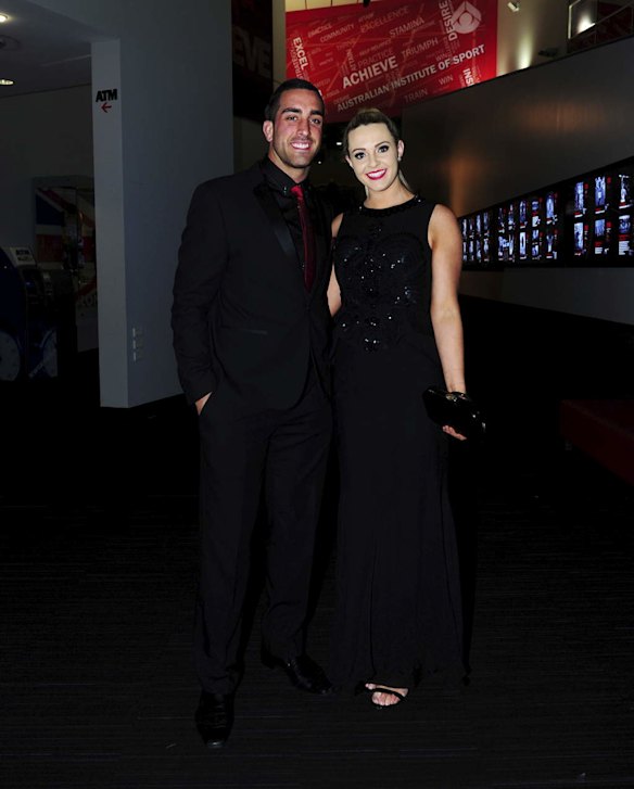 Meninga Medal presentation night at the AIS Arena in Canberra. Paul Vaughan and partner Ellie Crosman.