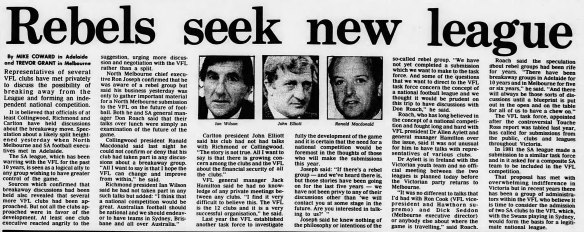 A report on the proposed rebel league that appeared in The Age on May 16, 1984.