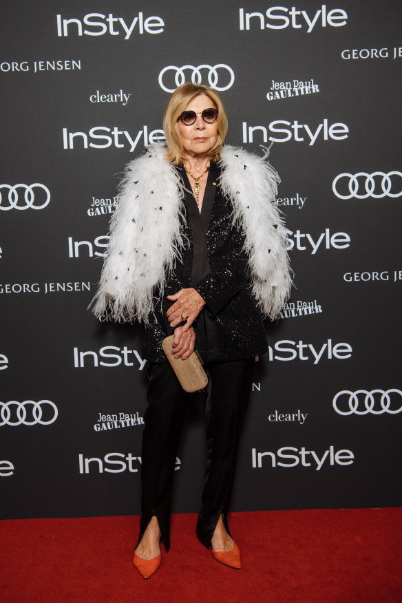 Carla Zampatti in marabou in 2019.