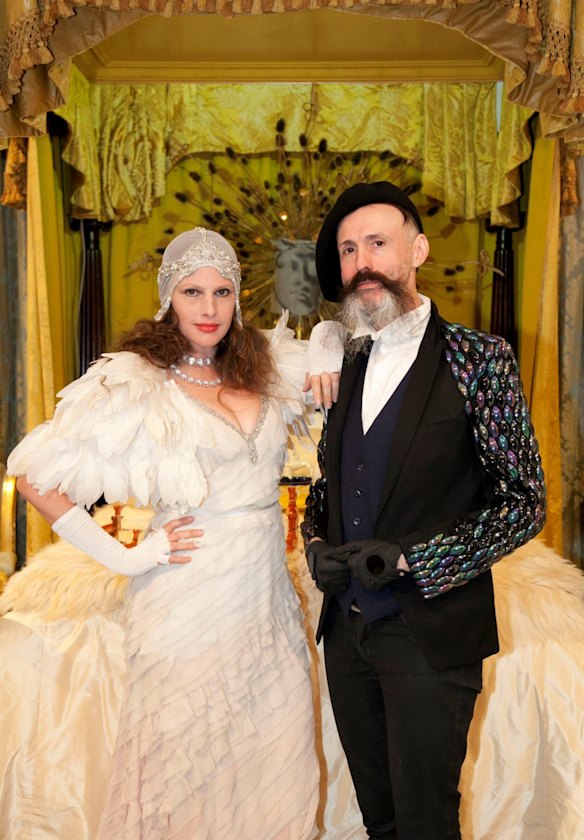 From left: Gwendolynne Burkin and Richard Nylon at 'Feathering the Nest', Fairhall Museum, East Melbourne. July 14, 2015.
