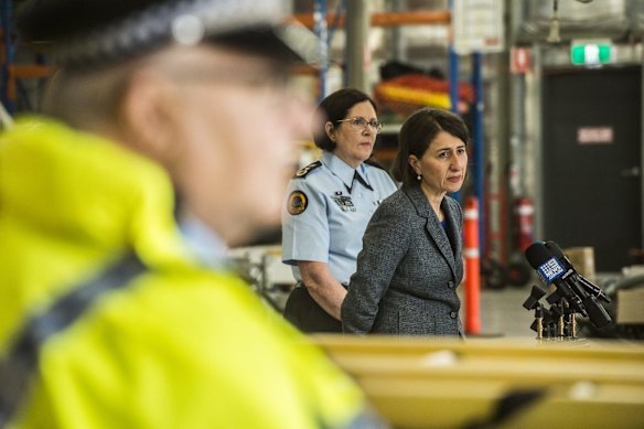 Premier Gladys Berejiklian and Minister for Police and Emergency Services David Elliott and NSW State Emergency Service Commissioner Carlene York provide an operational update on the storm and flooding events across the state out of the Bankstown SES.