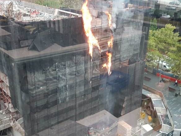 It appears the fire started at the top of the scaffolding of the building. Pics supplied to rachel.clun@fairfaxmedia.com.au
