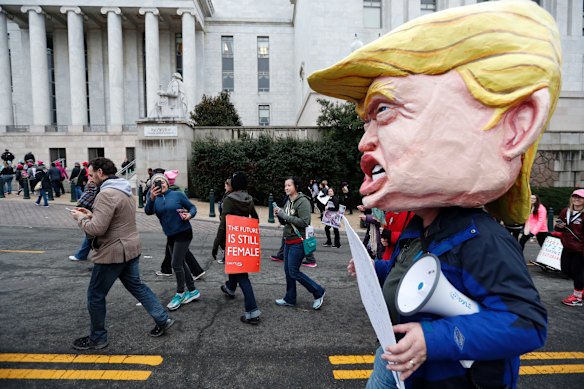 Protesters walk on Independence Avenue during the Women's March on Washington. (AP Photo/Alex Brandon)