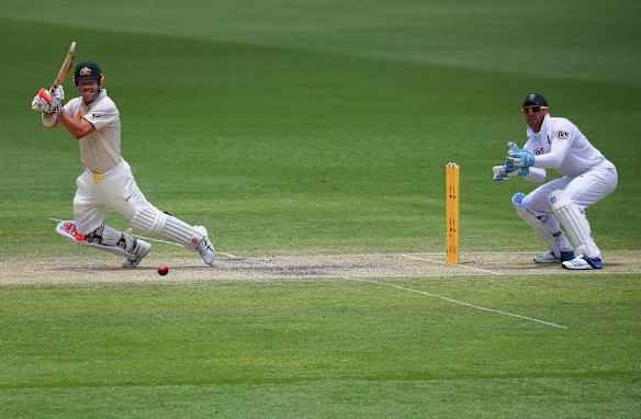 Australia's David Warner bats.