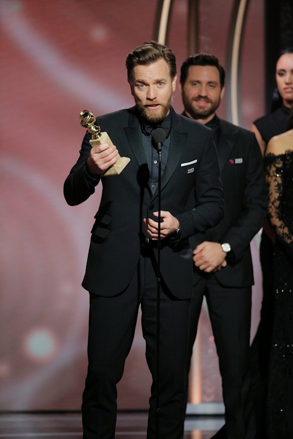 Ewan McGregor accepts the award for best actor in a limited series or motion picture made for TV for his performance in <i>Fargo</i>.