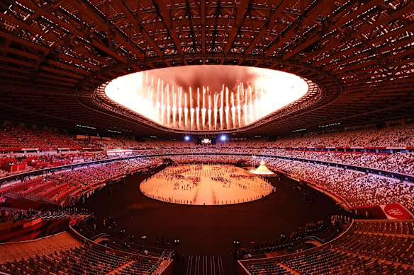 Fireworks explode during the Opening Ceremony.