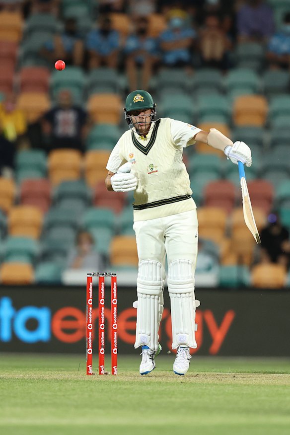 Boland is hit on the hand. 