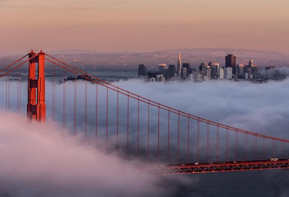 Golden Gate Bridge, San Francisco: The gentle curve of this often fog-shrouded suspension bridge combines with the distinctive colour – officially called international orange – as it connects San Francisco to Marin County and stands guard over the bay.