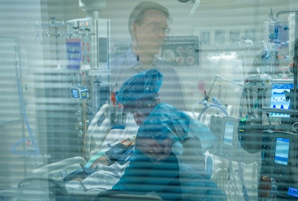 Steph Lord (ICU) nurse in isolation treating a coronavirus patient.