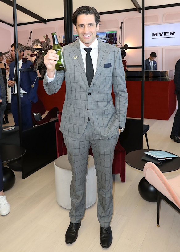 Andy Lee poses at the Myer Marquee on Derby Day