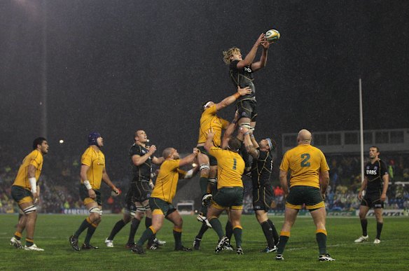 Richie Gray of Scotland takes a lineout ball during the International Test match between the Australian Wallabies and Scotland at Hunter Stadium on June 5, 2012 in Newcastle, Australia.