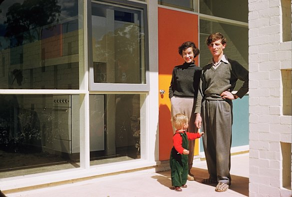 Nick Zwar grew up in this house in Canberra designed by the famous late architect Harry Seidler.  He is pictured with his late parents Heather and John Zwar. John Zwar was a plant physiologist working at the CSIRO in 1952, who commissioned the house from Seidler for 5000 pounds.