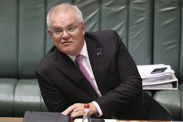 Prime Minister Scott Morrison reacts during question time on Monday.