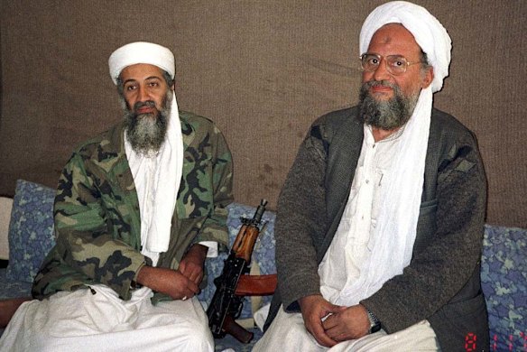 Al Qaeda's second-in-command Ayman al-Zawahri (R) sitting with Osama bin Laden.