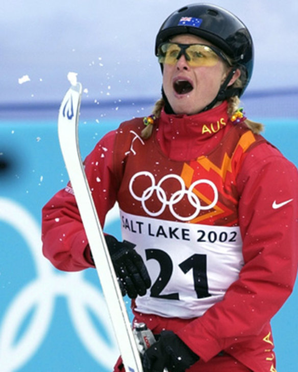 Sheer disbelief .... Alisa Camplin reacts to winning gold in the women's aerials in Salt Lake City in 2002.
