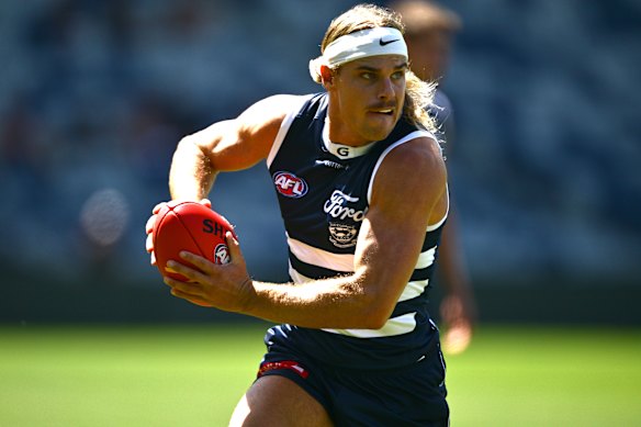 In focus: Bailey Smith courted controversy for wearing a Nike-branded headband during a practice match against Hawthorn.