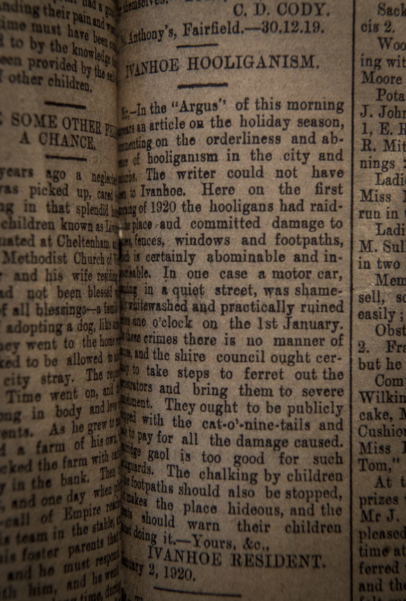 How the  Heidelberg News and Diamond Creek Chronicle reported the hooliganism in 1920.