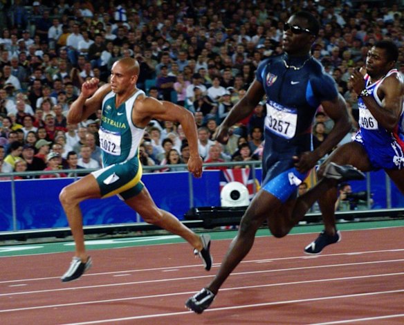Australia's Patrick Johnson in front during round 1 of the men's 200m.