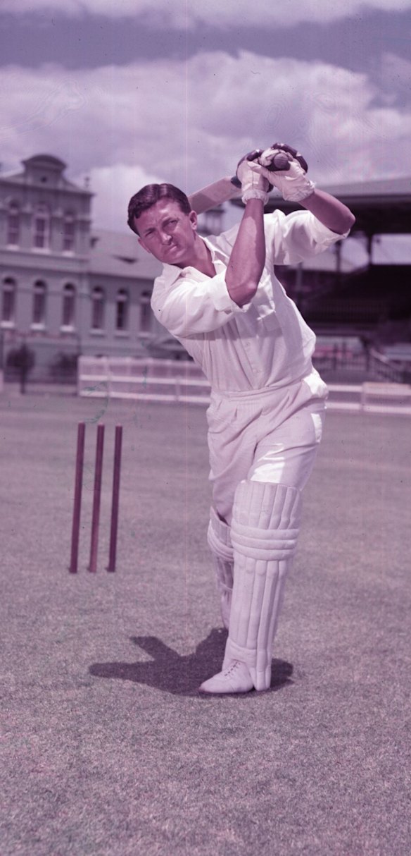 The all-rounder shows his batting style.