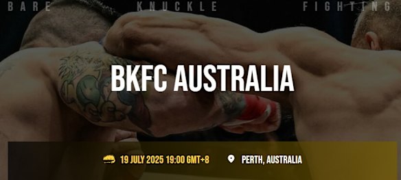 The Bare Knuckle Fighting Championship Perth event on its website.