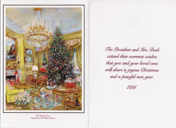 A 1991 White House Christmas card from president George H.W. Bush and first lady Barbara Bush.