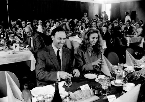 “Celebration . . . the Keatings enjoy a more traditional Australian meal among friends.” March, 1993.
