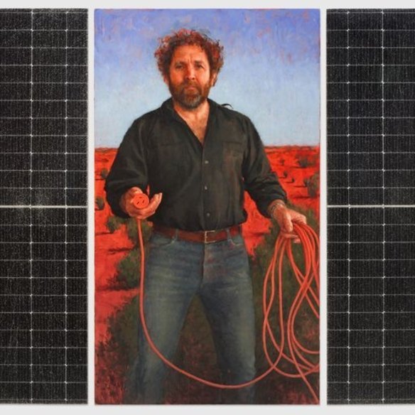 Jude Rae, The big switch - portrait of Dr Saul Griffith, oil on linen, solar panels, 209.8 x 239.7 cm.