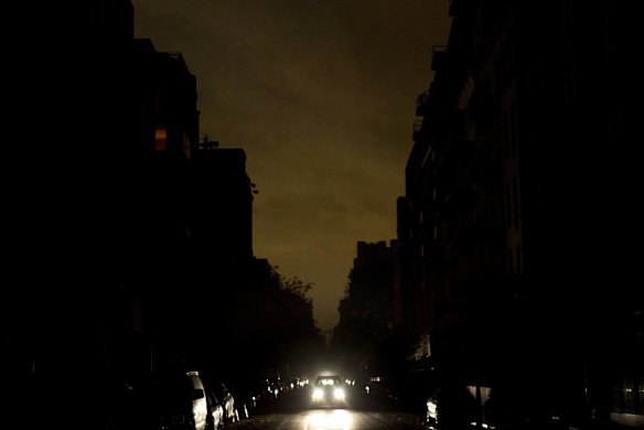 A stretch of dark buildings in the Manhattan borough of New York